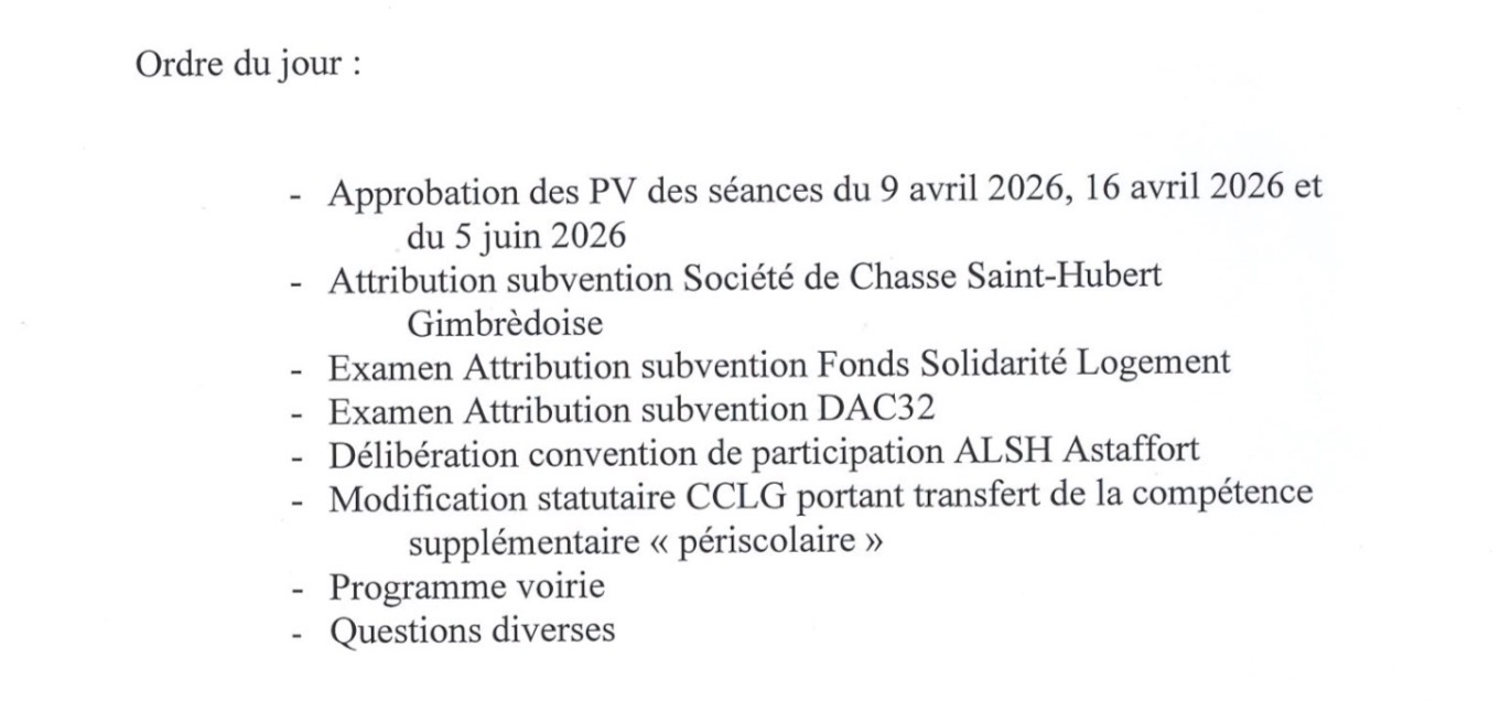 Ordre du jour 110626