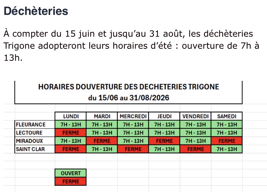 horaire dété
